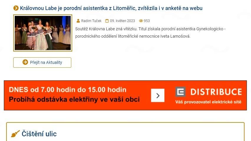 Překvapila vás nemile odstávka elektřiny? Nevěděli jste o ní? Této nepříjemnosti můžete předejít registrací do informačního portálu města Litoměřice Munipolis (dříve Mobilní rozhlas), který vás o chystaných odstávkách nebo třeba i blížícím se čištění komunikací bude s předstihem informovat (více na www.munipolis.cz).
Číst dál...