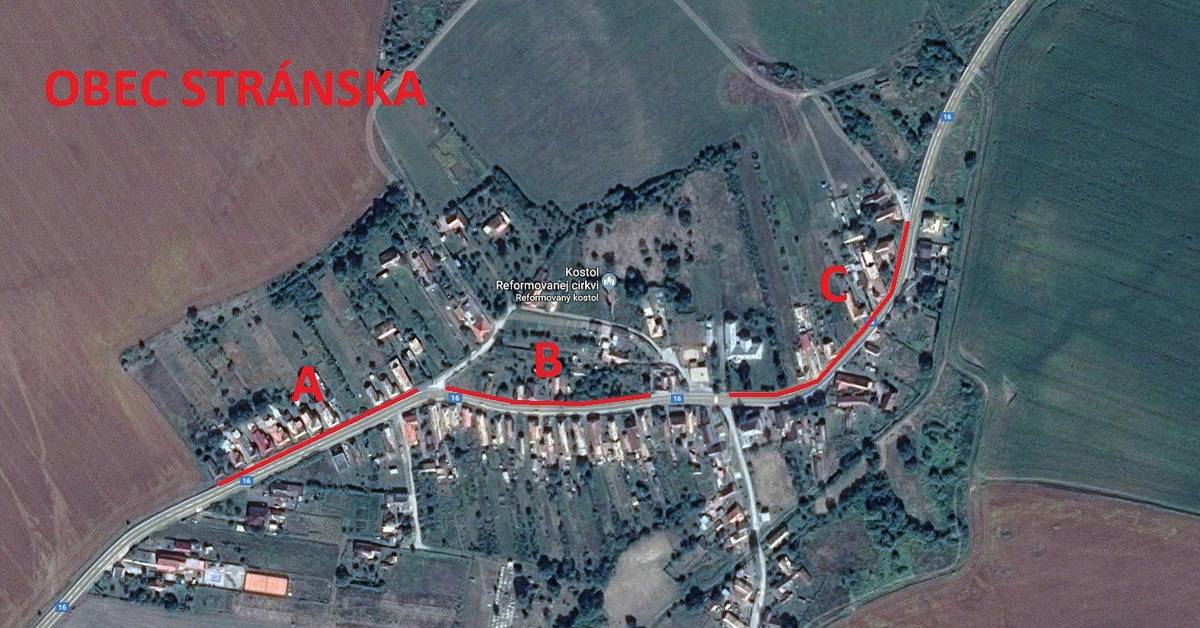 Úsek obce Stránska. Rekonštrukcia chodníkov.