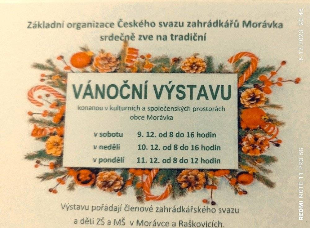 ZO Českého svazu zahrádkářů Morávka Vás zve na Vánoční výstavu.