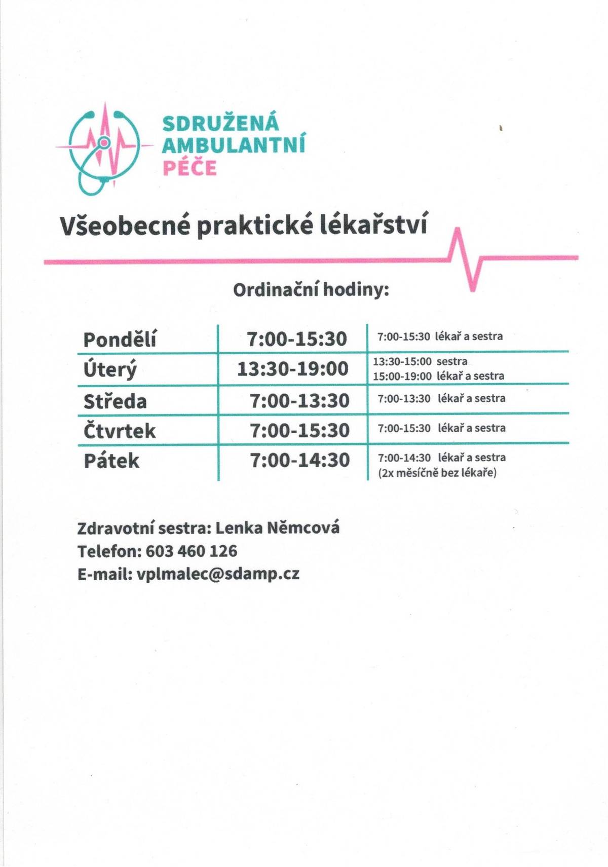 Změna ordinačních hodin MUDr. Špitálníkové v Malči.
Více na stránkách obce.