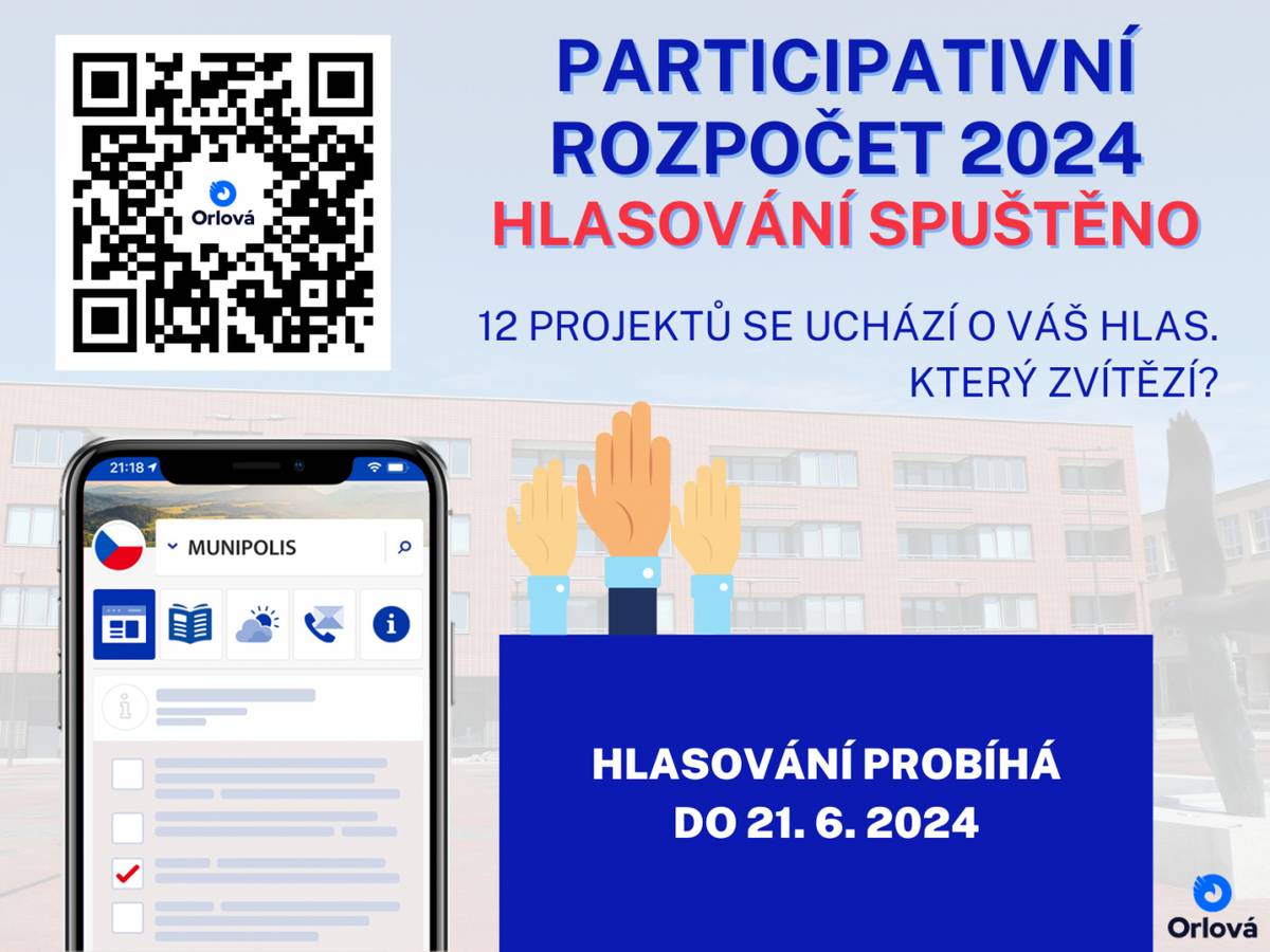 Veřejné hlasování o návrzích, které lze uskutečnit z participativního rozpočtu na rok 2024, je spuštěno.
Hlasování je určeno pro občany starší 15 let s trvalým pobytem na území města Orlové a probíhá elektronicky přes aplikaci Mobilní rozhlas do 21. června 2024 na webu ZDE. 
Hlasování je jednoduché a intuitivní. Videomedailone...