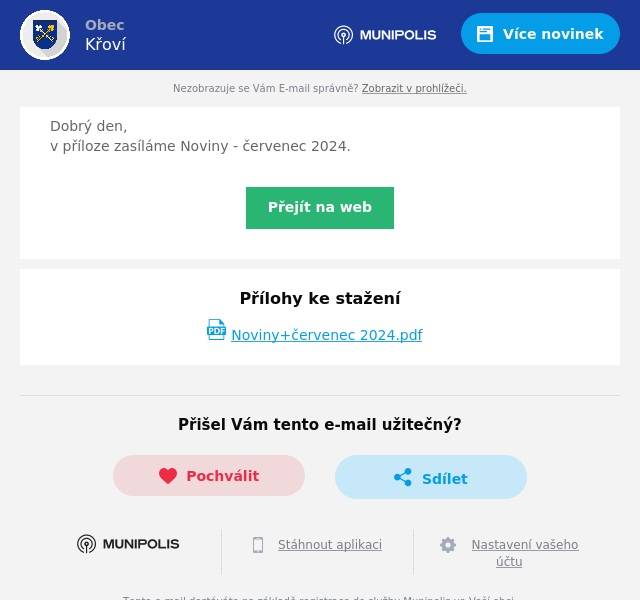 Dobrý den, v příloze zasíláme Noviny - červenec 2024.