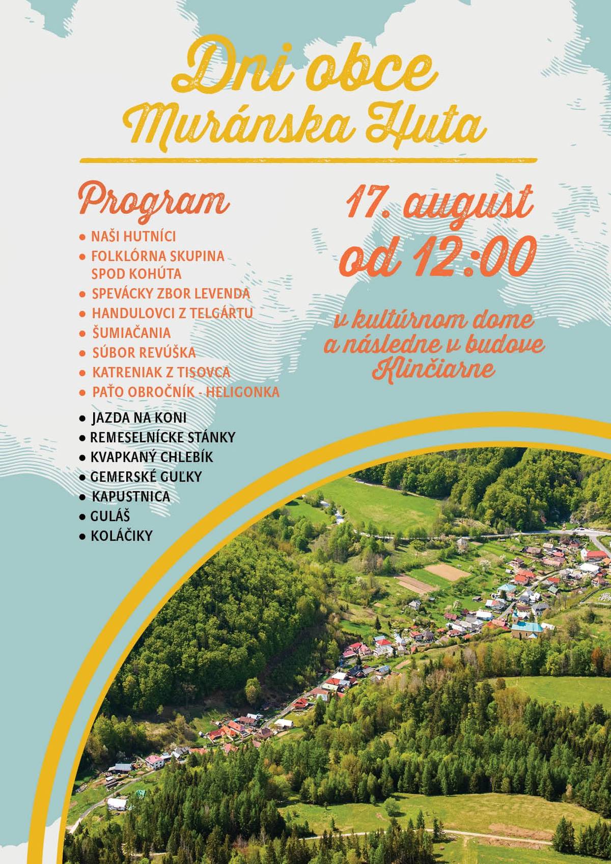 Všetkých Vás srdečne pozývame na Dni obce Muránska Huta