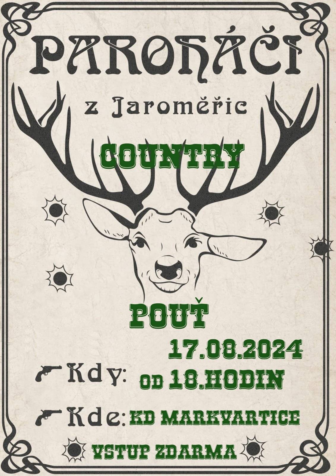 Obec Markvartice vás zve na pouťový víkend 16.-18.8.2024. Pá- posezení u KD od 20hod. So- od 18hod. COUNTRY kapela PAROHÁČI u KD. Ne- od 10hod. skákací hrady pro děti. Těšíme se na vás.