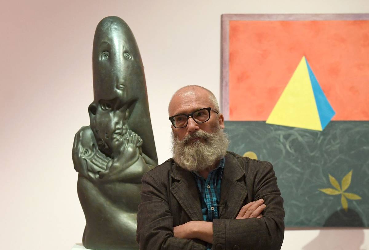 Vladimír Skrepl na vernisáži své výstavy v pražském Centru současného umění Dox.