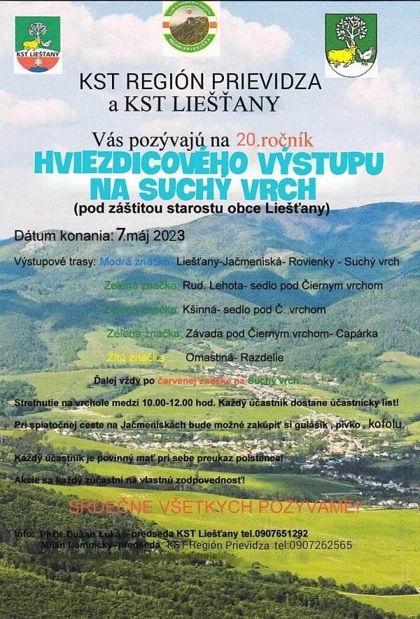 KST LIEŠŤANY Vás pozýva na 20. ročník Hviezdicového výstupu na Suchý vrch