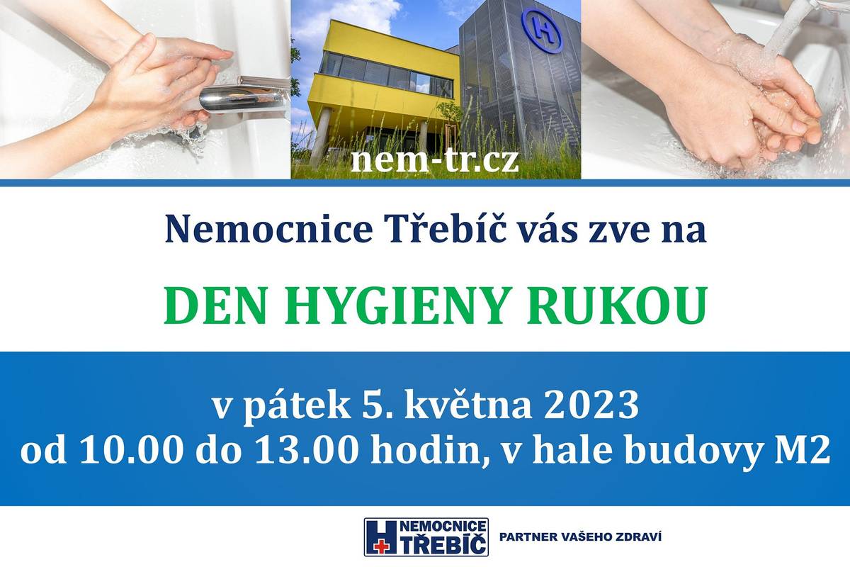 V pátek 5. května 2023 od 10.00 do 13.00 hodin ve vestibulu u hlavní recepce v budově M2.
Těší se na Vás Mgr. Ilona Tomanová - sestra pro nemocniční hygienu!
Program:
- Význam hygieny rukou
- Nácvik správné HDR (hygienická dezinfekce rukou)
- Kontrola vydezinfikovaných rukou pod UV lampou v Black boxu
Hosté: 
Mgr. Alice Pernicová, TERRITORY MANAGER HEALTHCARE CZECH REPUBLIC. Držitelka certifikátu Hygienická dezinfekce rukou, které získala na školení pořádaném WHO
Mgr. Zdeněk Přikryl, DiS., oblastní manažer firmy Promedica, Divize Dezinfekce a sterilizace