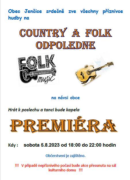 Vážení občané.Srdečně vás zveme na hudební odpoledne,které se uskuteční v sobotu 5.8.2023 od 18 hod.na návsi obce.K poslechu bude hrát kapela Premiéra.