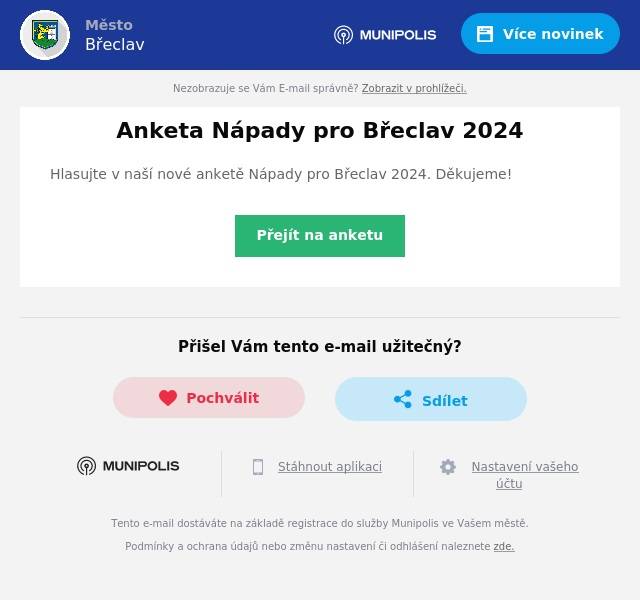 Hlasujte v naší nové anketě Nápady pro Břeclav 2024. Děkujeme!