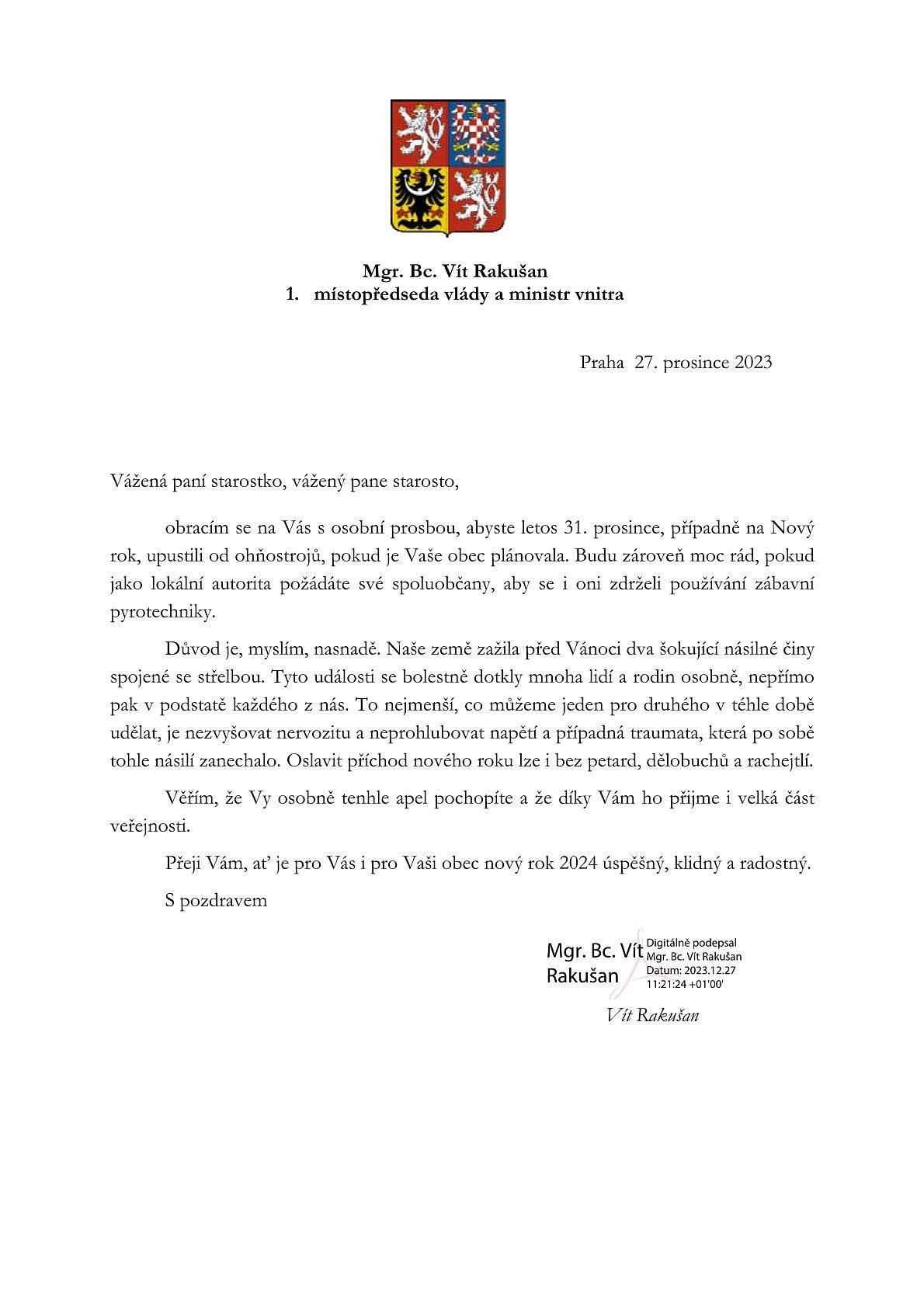 Prosba o zrušení ohňostrojů a zábavné pyrotechniky