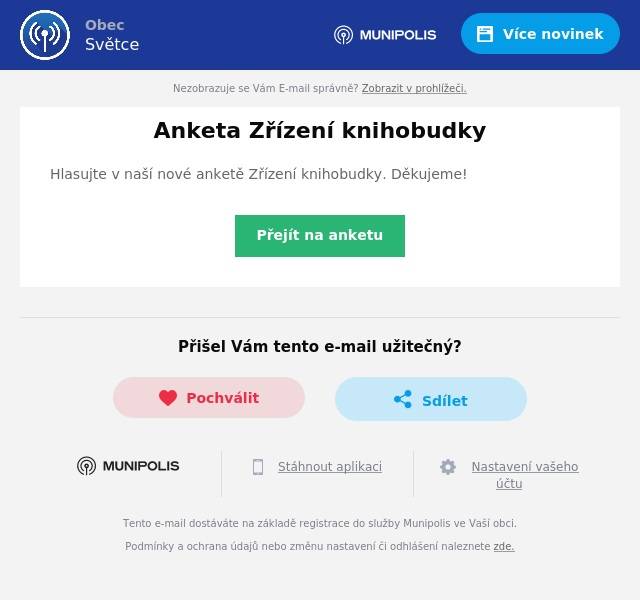 Hlasujte v naší nové anketě Zřízení knihobudky. Děkujeme!