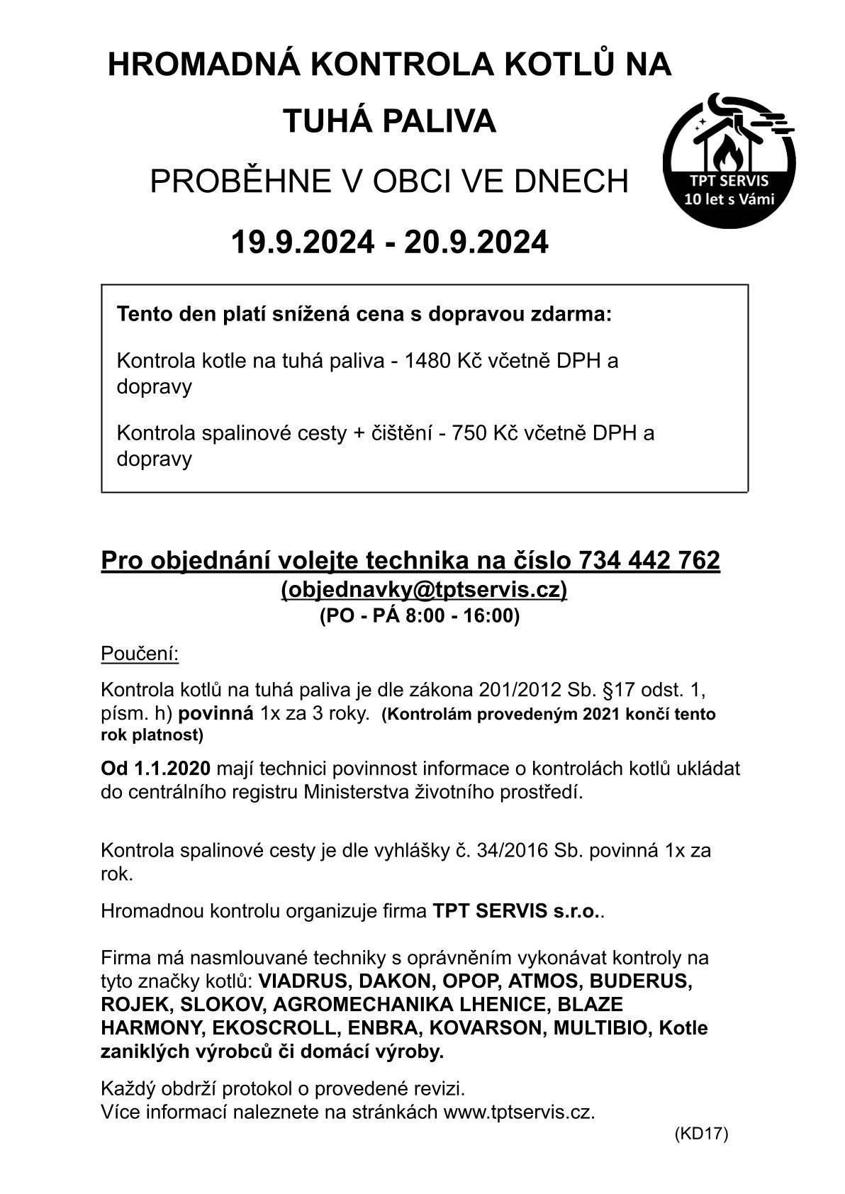 Nabídka kontroly kotlů za zvýhodněnou cenu