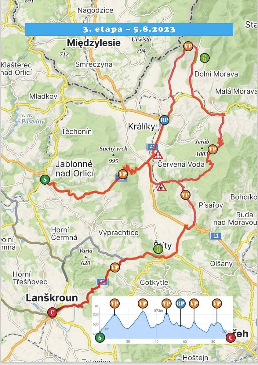 Srdečně Vás zveme na: ETAPOVÝ ZÁVOD JUNIORŮ „REGIONEM ORLICKA LANŠKROUN 2023“
III. etapa bude v sobotu 5.8.2023 projíždět městem Králíky a na okolních komunikacích.
(viz přiložená mapka)

více informací na internetových stránkách pořadatele: https://www.skpduha.cz/