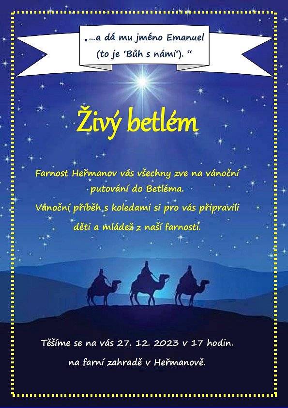 Farnost Heřmanov Vás zve na vánoční putování do Betléma.