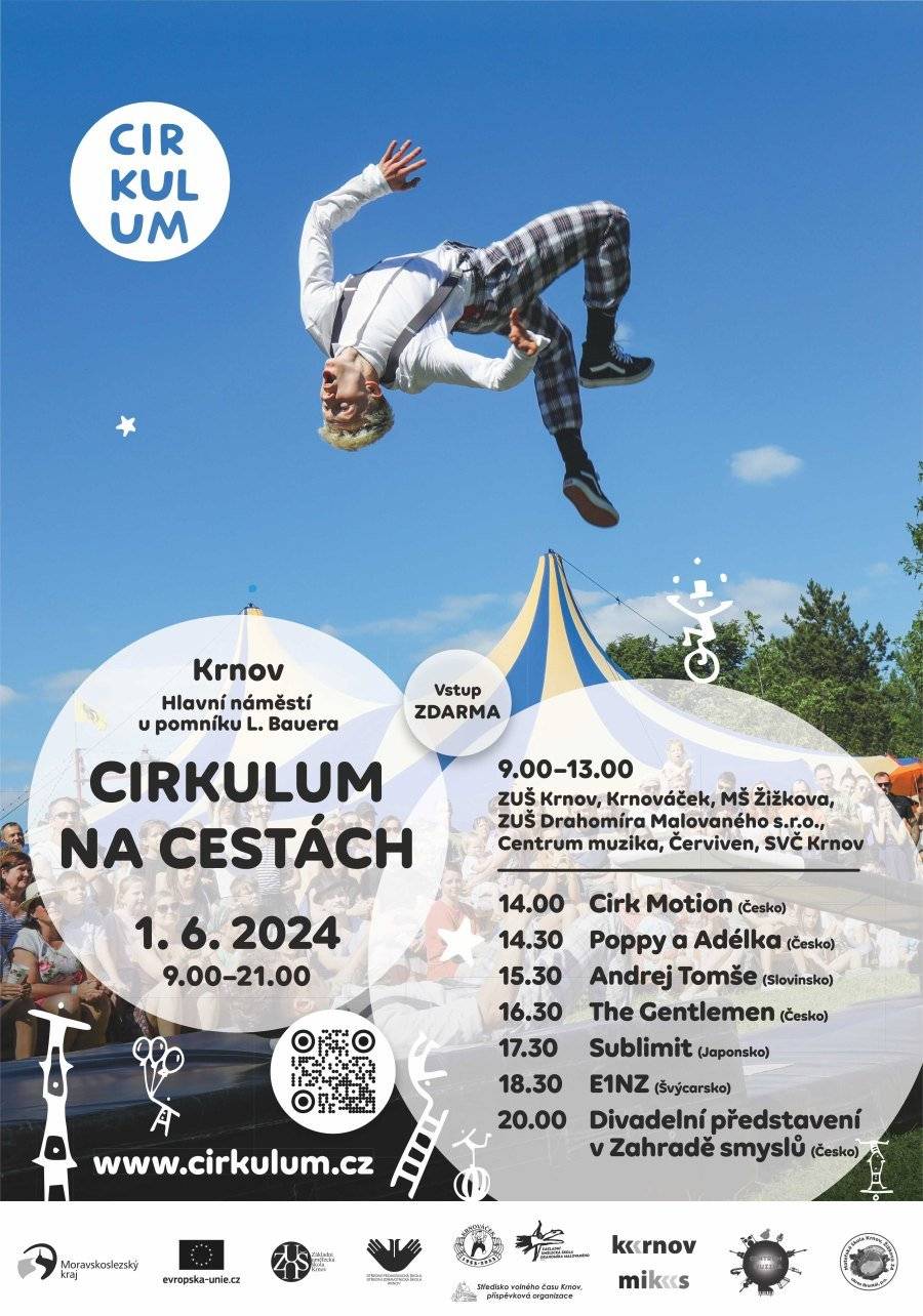 Dnes se v centru města koná Cirkulum na cestách. Jeho dopolední část je kvůli dešti zrušena. V poledne už ale má vykouknout sluníčko a tak ve 12.00 hodin program zahájí loutkářský soubor Krnováček a jazz a od 13.00 hodin se můžete těšit na cirkusové a akrobatické kousky.