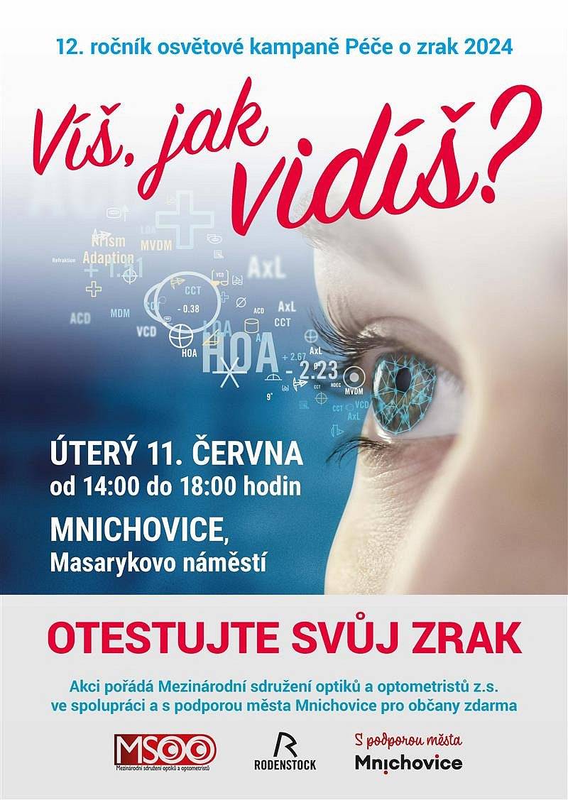 Nezapomeňte se dnes mezi 14-18 hodinou zastavit na Masarykově náměstí a zdarma si otestovat svůj zrak!
Více informací na webu města.