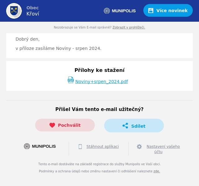 Dobrý den,
v příloze zasíláme Noviny - srpen 2024.