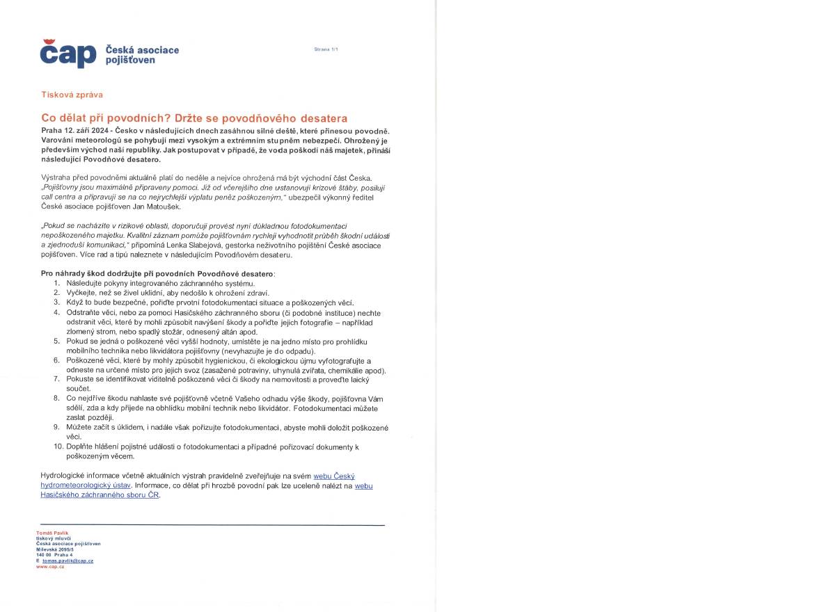 Co dělat při povodních - povodňové desatero