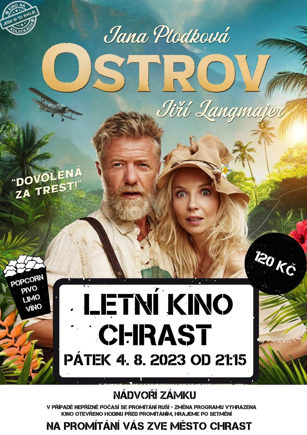 Přijďte dnes večer zažít atmosféru letního kina! ⛱🌝✨
Na nádvoří zámku se bude promítat česká komedie s Jiřím Langmajerem a Janou Plodkovou Ostrov. Předpokládaný začátek 21:15 hodin. 🎞📽