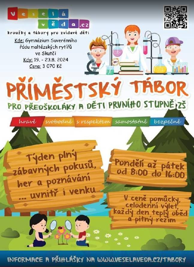 V příloze zasíláme informace o příměstských táborech pro předškoláky a děti prvního stupně ZŠ ve Skutči.