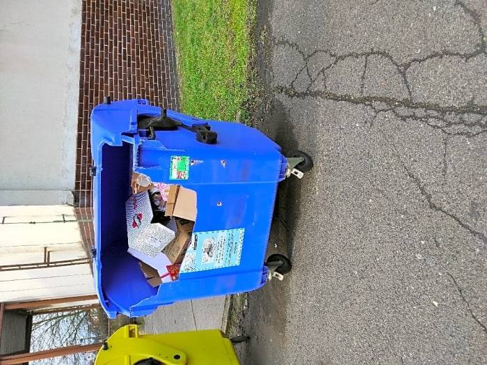 Dobrý den paní Janoušková,
Poškozený kontejner byl vyměněn. Děkujeme za podnět. S pozdravem Marešová