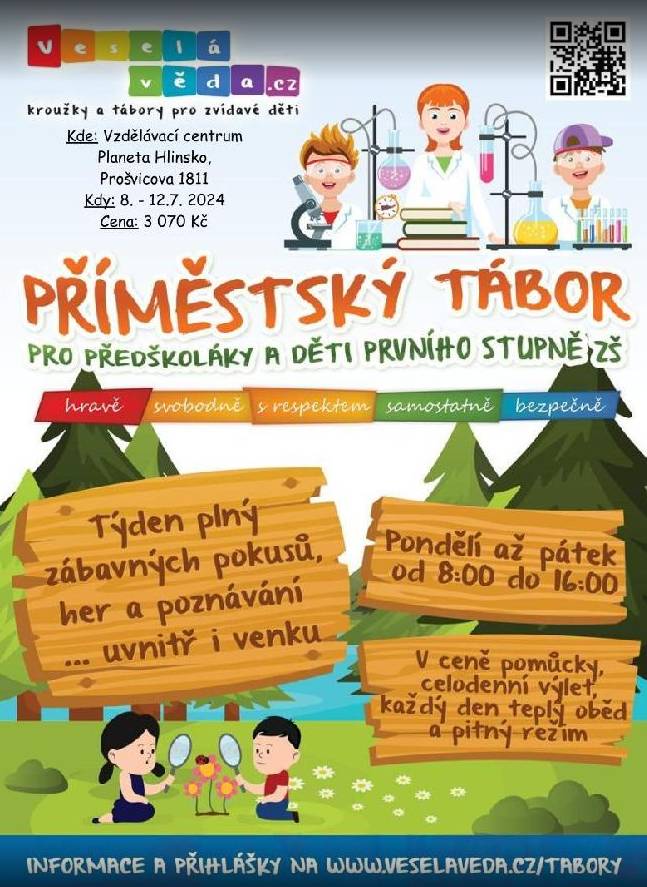 V příloze zasíláme informace o příměstských táborech pro předškoláky a děti prvního stupně ZŠ v Hlinsku.