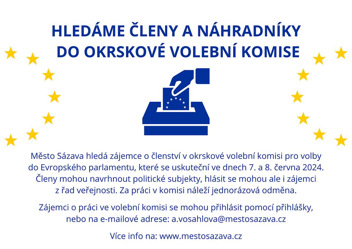 Zájemci se mohou hlásit na uvedenou emailovou adresu, případně osobně v sekretariátu Městského úřadu Sázava.