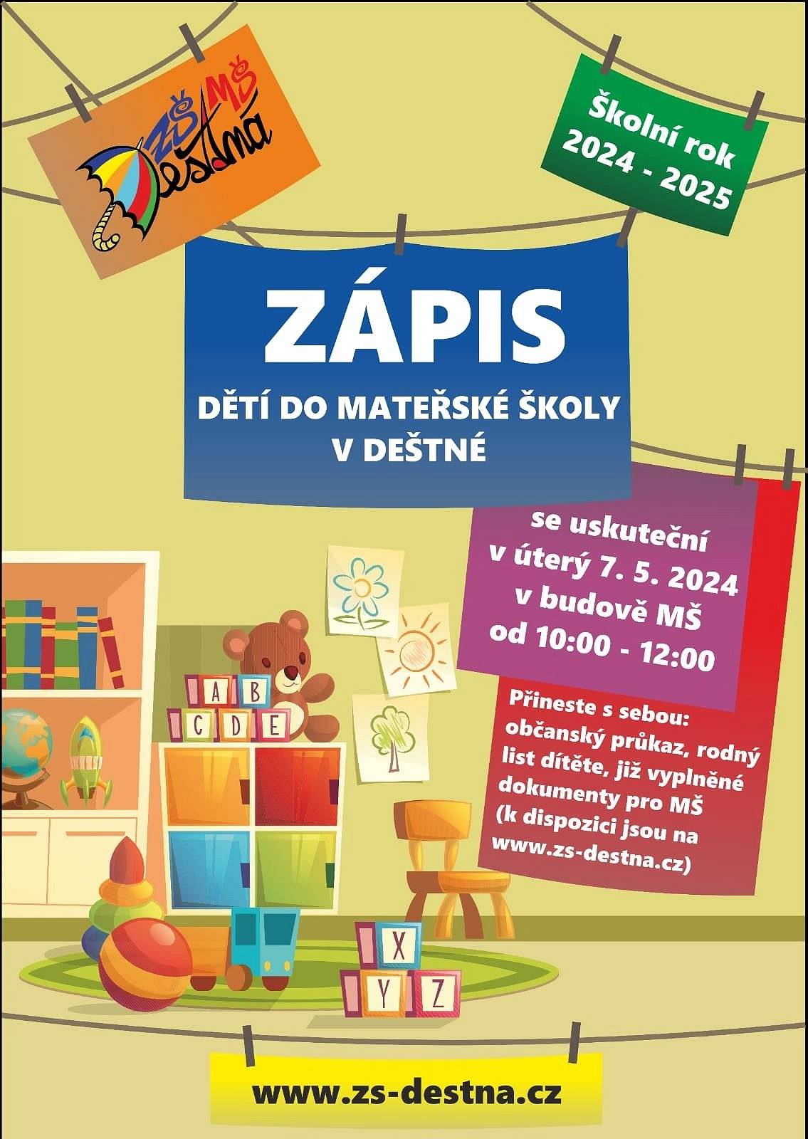 Zápis do MŠ Deštná se uskuteční 7.5.2024