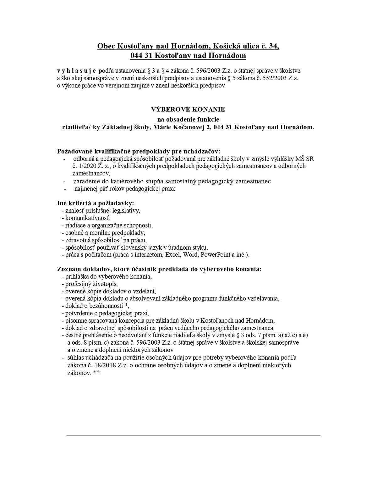 Vyhlasenie-vyberoveho-konaniaVeľkosť a typ súboru 410 KB / PDFStiahnuť