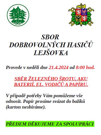 Sběr železného šrotu proběhne 21.4.2024