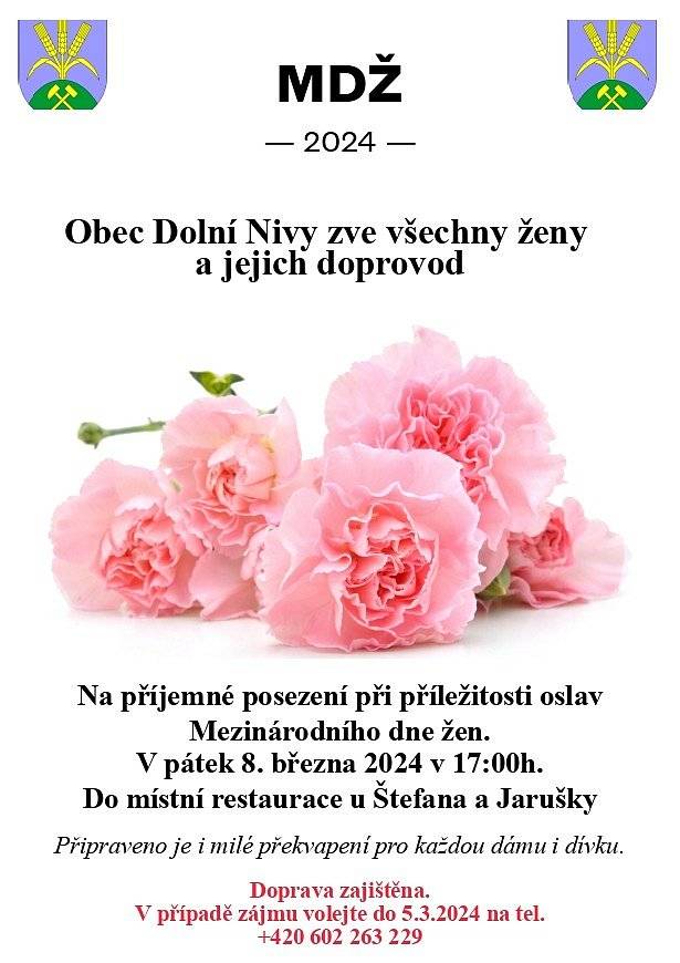 Zveme Vás na MDŽ dne 8.3.2024 od 17.00.