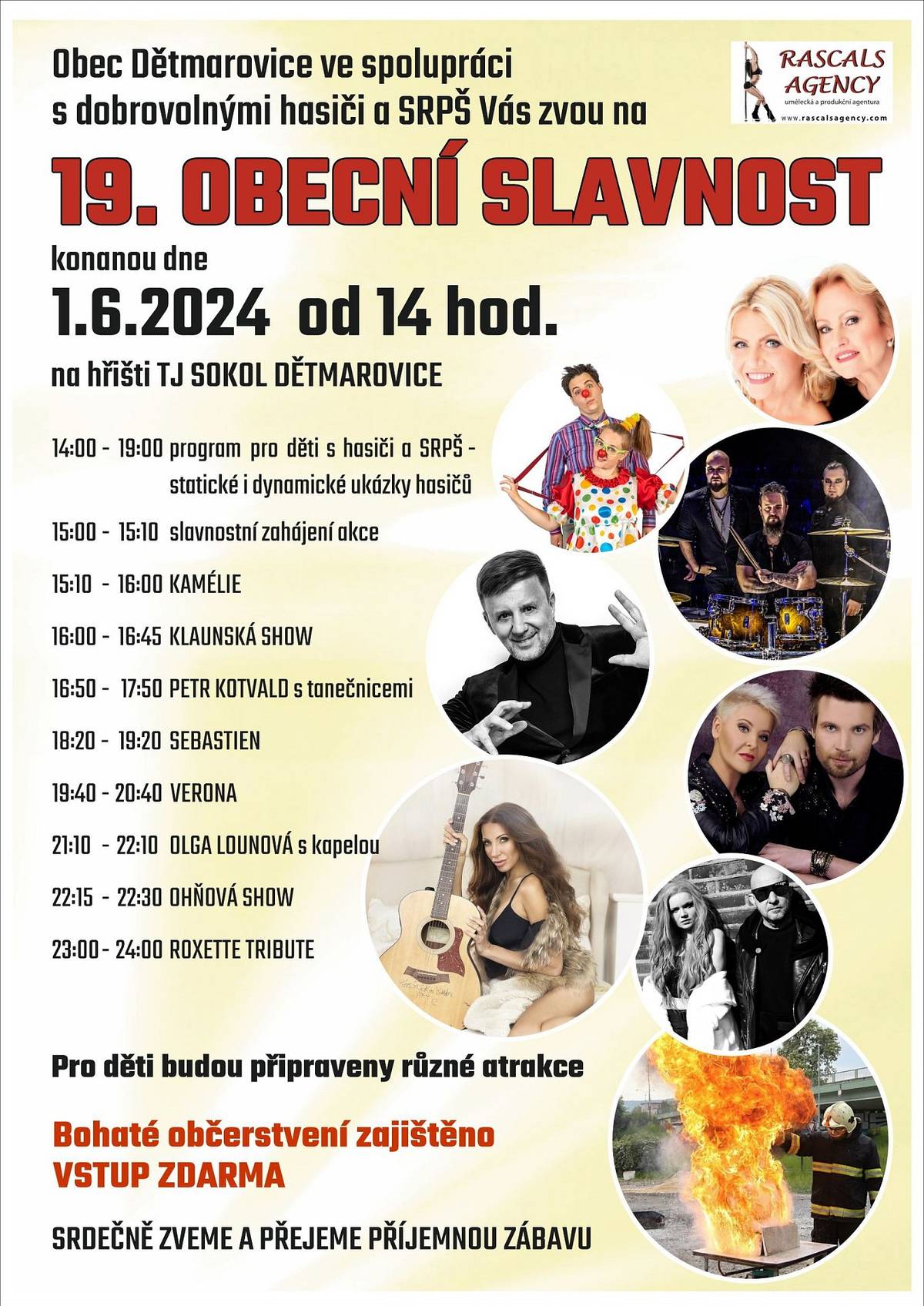 Obec Dětmarovice ve spolupráci s dobrovolnými hasiči a SRPŠ Vás zvou na 19. OBECNÍ SLAVNOST konanou dne 1.6.2024 od 14 hod. na hřišti TJ SOKOL DĚTMAROVICE.