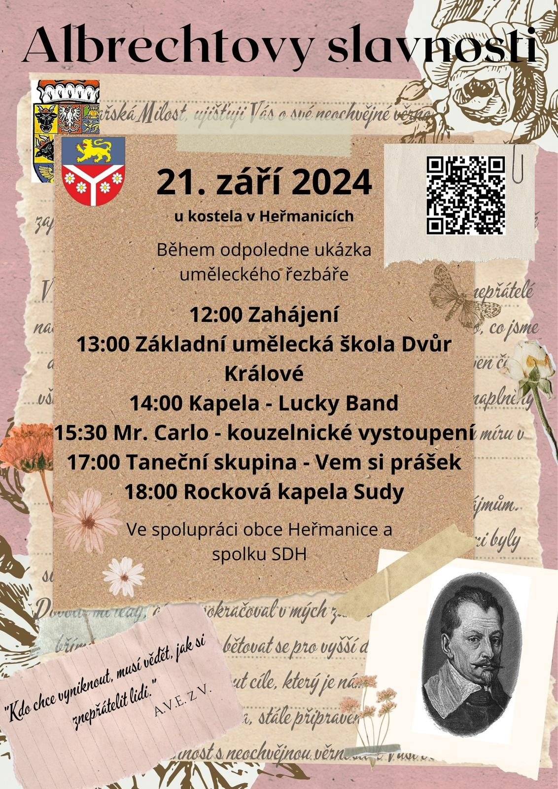 Obec Heřmanice srdečně zve občany na tradiční sousedské posezení s názvem Albrechtovy slavnosti. Akce se koná v sobotu dne 21. září 2024 od 12:00 hod u kostela v Heřmanicích.