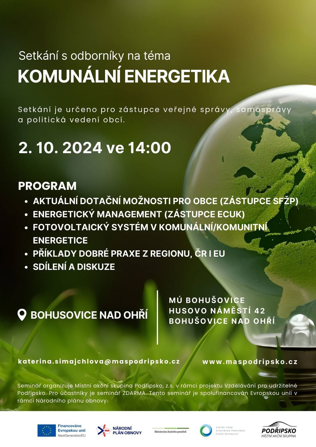 Jak získat finance na úsporné bydlení aneb dotace v praxi. Poradenství pro veřejnost se uskuteční 2.10. v 16.30 hod na MěÚ Bohušovice nad Ohří.