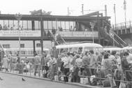 Autobusové nádraží Florenc na východním okraji Karlína. Rok 1976.