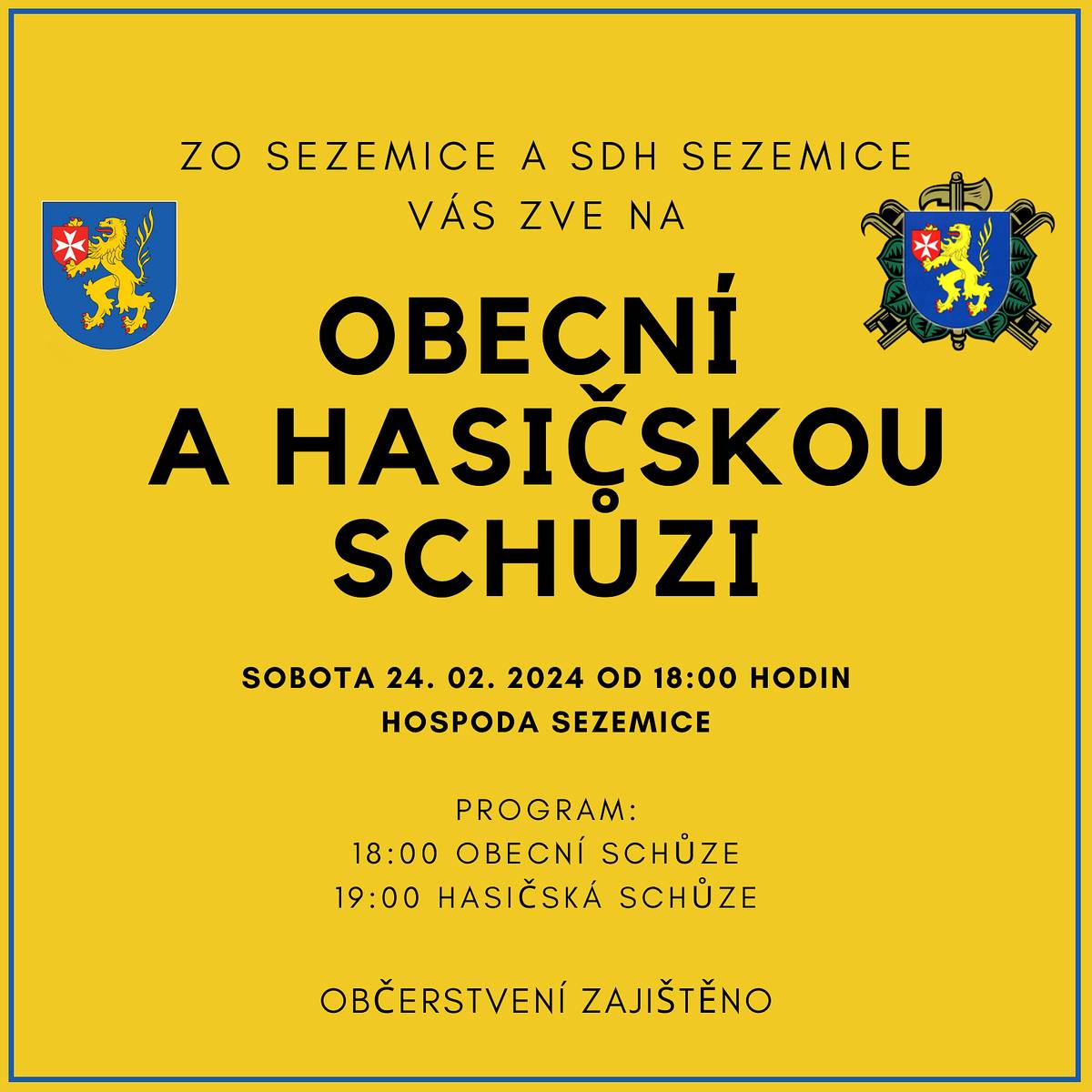 Zveme vás na výroční schůzi obce Sezemice a valnou hromadu SDH Sezemice.