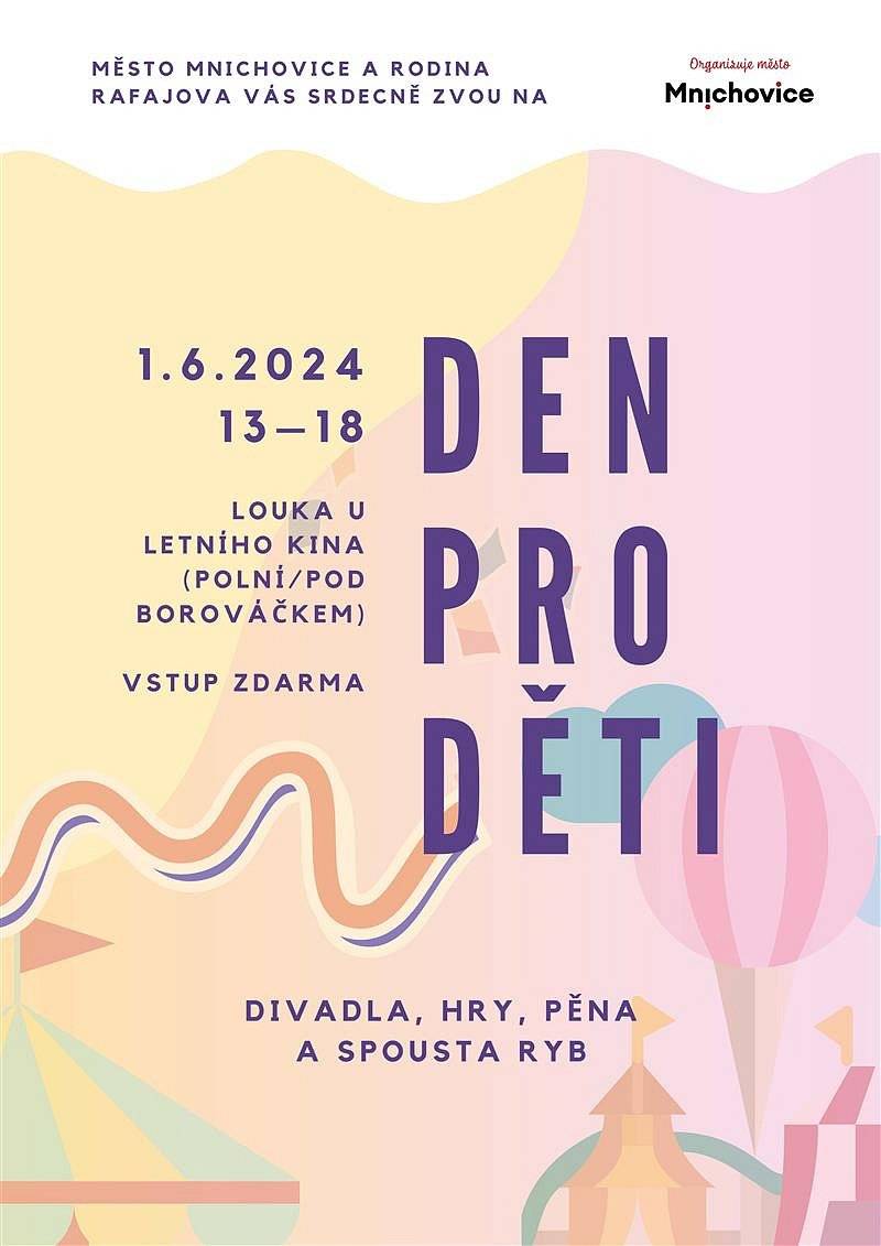 1. 6. 2024 - 13.00 - 18:00
Louka u letního kina (Polní/ Pod Borováčkem)
Divadla, hry, pěna a spousta ryb.
Vstup zdarma