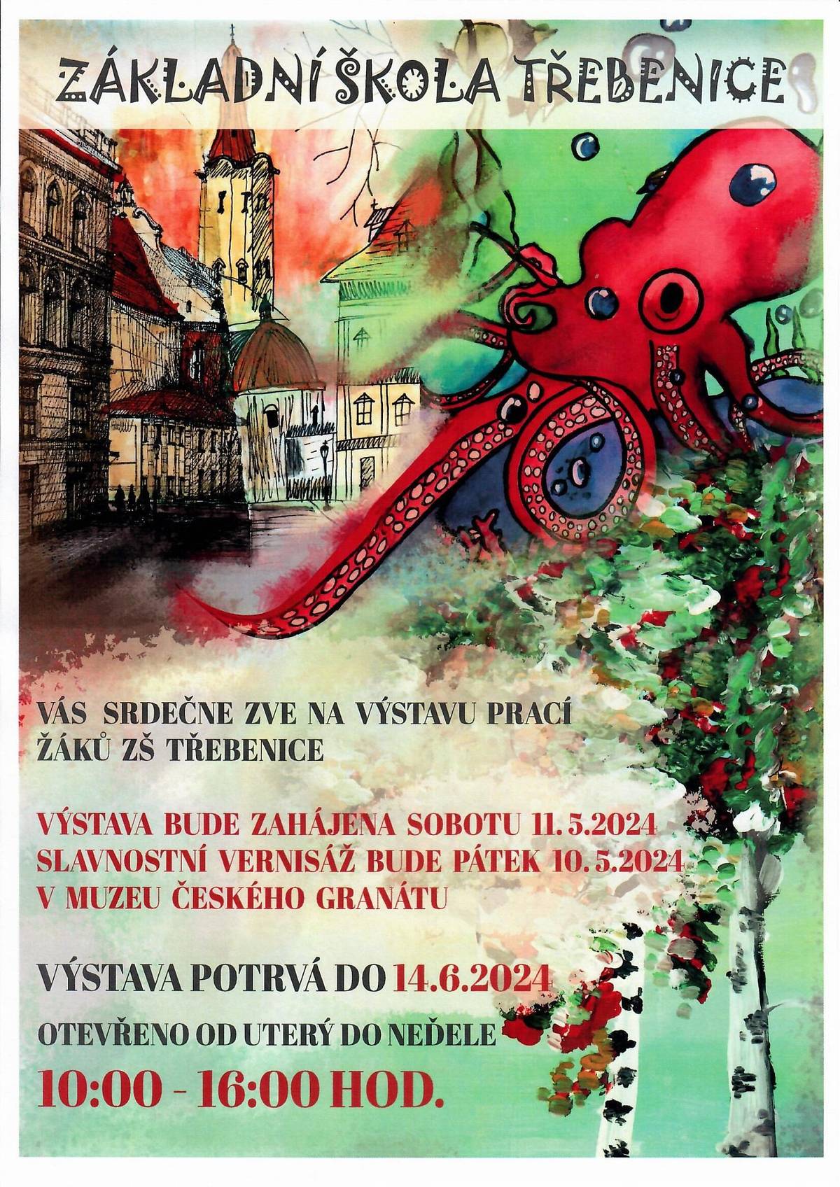 Základní škola Třebenice srdečně zve na výstavu prací žáků ZŠ Třebenice. Výstava potrvá od 11.05.2024 do 14.06.2024. Slavnostní vernisáž proběhne v pátek 10.05.2024.