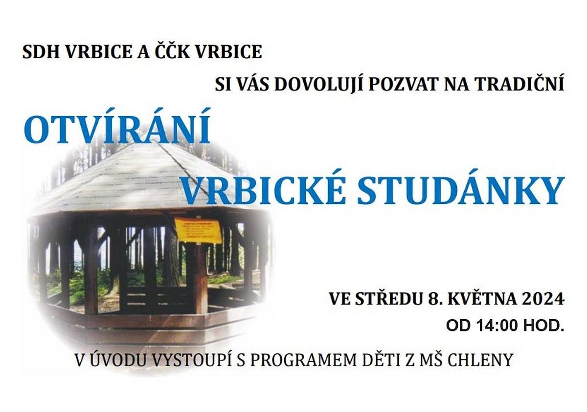 Přijďte na tradiční otevírání VRBICKÉ STUDÁNKY.