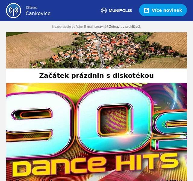 Čankovická hospoda ve spolupráci s SDH Čankovice Vás zve v sobotu 29. června od 20 hod na diskotéku s hity 90.let. Těšit se mimo jiné můžete na míchané nápoje, steaky či ohnivou show.