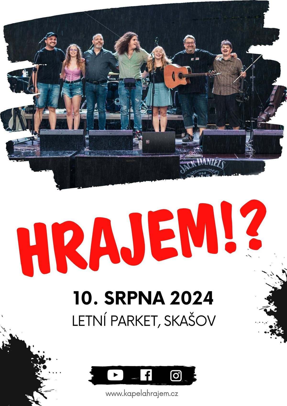 Při příležitosti naší pouti Vás zveme na koncert kapely HRAJEM!? na koupaliště dne 10. srpna 2024 od 20:00 hod.