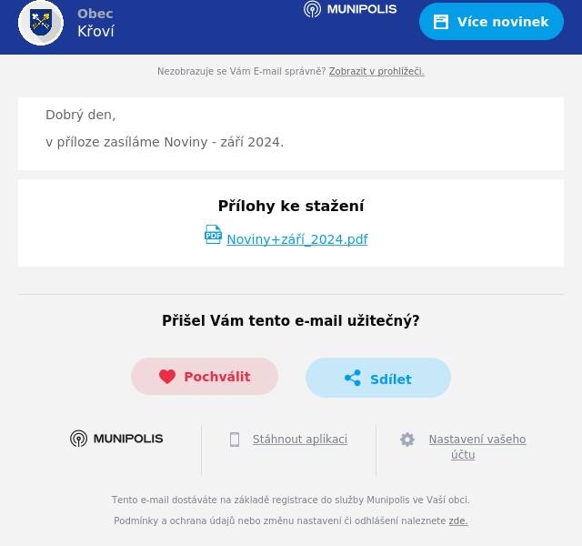 Dobrý den,
v příloze zasíláme Noviny - září 2024.