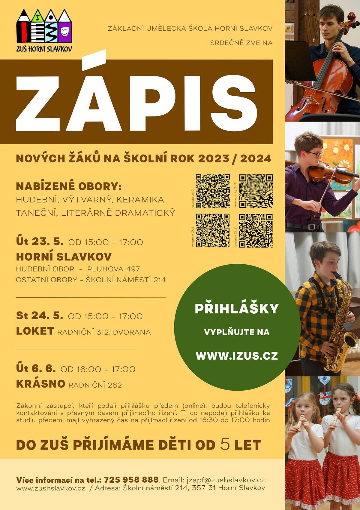 Základní umělecká škola srdečně zve na ZÁPIS. Více v detailu plakátu.