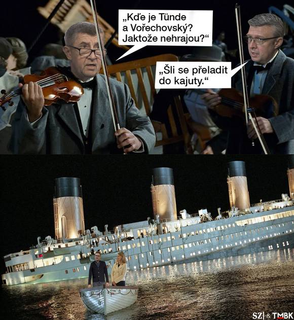 Marketingová loď Andreje Babiše se začala potápět. Po Marku Prchalovi končí i šéfka jeho kampaně Tünde Bartha a mluvčí Vladimír Vořechovský. Další koláž populárního grafika pro SZ.