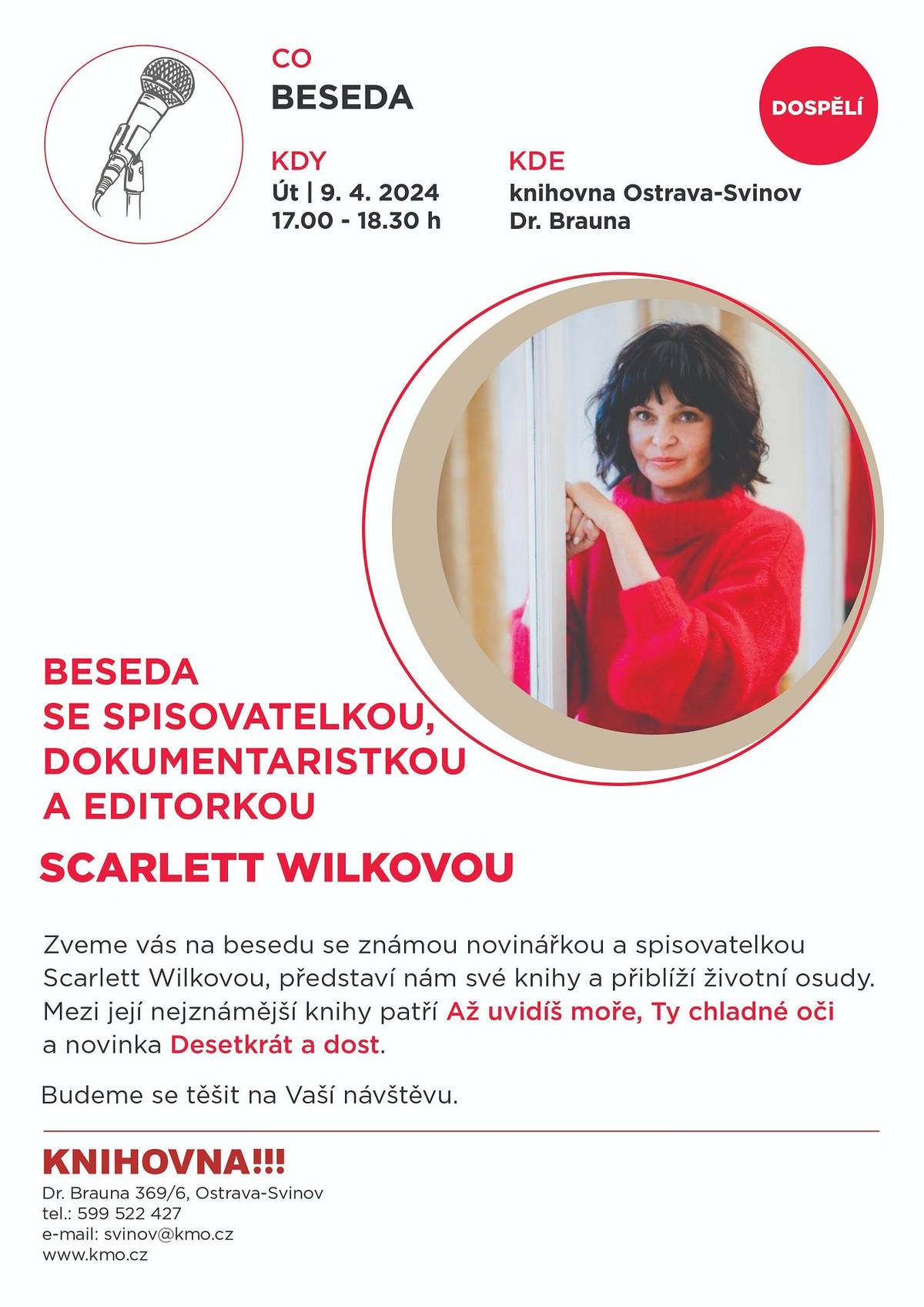 Přijďte na besedu se známou novinářkou a spisovatelkou