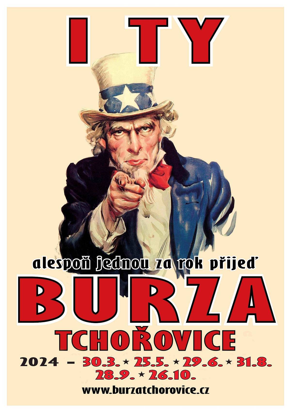 Přátelé BURZY TCHOŘOVICE, dovolujeme si Vás pozvat na první letošní tchořovickou burzu, která se koná v sobotu 30. 3. 2024.
Dejte to vědět všem svým známým! Děkujeme!
Auto moto antik & sběratelská BURZA TCHOŘOVICE U BLATNÉ.
Všeobecná burza pořádaná na letišti Tchořovice u Blatné.
Zpevněná prodejní plocha o rozloze 300.000 m2 cca 85 km jižně od Prahy.
Termíny 2024: 30.3., 25.5., 29.6., 31.8., 28.9, 26.10. a 30.11. 2024.
Prodejci mohou přijet již. v pátek a kdykoli během noci z pátku na sobotu!
Vstup pro návštěvníky je od 7:00 dříve nebudou vpuštěni!
Od 27. 5. 2024 bude od návštěvníků do 7:00 vybíráno jako od prodejců a to 200 Kč!
Přijďte prodat, co vám doma přebývá, nebo koupit co ještě nemáte.
Zváni jsou též numismatici, filatelisté, sběratelé odznaků, pohlednic a jiní...
Občerstvení a toalety zajištěny. Srdečně zvou pořadatelé!
Více na: www.burzatchorovice.cz> <www.burzatchorovice.cz>
tel.602 132 238   burzatchorovice@centrum.cz
Sdílejte nás facebooku: https://www.facebook.com/Burza.letiste.Tchorovice/>
ČESTICKÝ MED zakoupíte u vchodu na burzu u karavanu s nápisem BURZA TCHOŘOVICE. Máme tmavý lesní, lipový, pastový, vícedruhový a akátový.
Prodejci i návštěvníci, obracím se na Vás s naléhavou prosbou. Burza se nám za těch 13- let pěkně rozjela. Bohužel se nám tu ale rozmohl takový nešvar. Prosím všechny prodejce, aby po sobě zanechávali prodejní místo uklizené. Veškeré odpadky a neprodané zboží si odvezte a vyhoďte doma. To co se nasbírá na ploše po burze již překročilo únosnou mez. Návštěvníky žádám, aby odpadky vyhodili do pytlů u občerstvení. Pokud nedojde ke zlepšení, budu nucen promítnout úklid do poplatku za prodejní místo a do vstupného. A ještě bych chtěl poprosit návštěvníky, parkujte pouze na místech které Vám organizátoři určí! Parkujte pouze na ranvejích. Parkovné se u nás neplatí a tak neušetříte. Děkuji za pozornost. Konec hlášení. Honza Jakeš BURZA TCHOŘOVICE
Nedá  mi to Vás neupozornit že na burzu 30. 3. přijede prodávat své knihy Libor Marčík řemenový guru, který asi jako jediný objel republiku na řemenovém motocyklu. (více info o jeho cestě naleznete zde: https://www.libormarcik.cz/cestopis1.html) Libor přiveze vícedílný set nazvaný „Naše motocykly“. Pokud se nepletu tak dva svazky jsou specielně věnovány Jawě a jeden ČZ. Sám sem si již několik dílů zakoupil a ty co nemám zakoupím na burze Tchořovice. Již jsem přečetl jeden díl a čte se jedním dechem. Firemní vzestupy a krachy, kuriosní technická řešení, lidské osudy, výrobci o kterých jste ani netušili a přitom vyráběli za humny. Prostě paráda. Takže nezapomeňte 30. 3. ve Tchořovicích na burze zakoupiti!