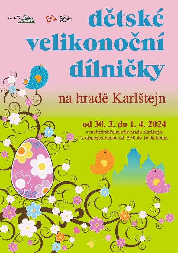 Milí sousedé,
jménem Správy státního hradu Karlštejn bychom chtěli Vás a především Vaše ratolesti pozvat na velikonoční dílničky, které budou pro návštěvníky naší gotické chlouby otevřeny během velikonočního prodlouženého víkendu vždy od 9.30 do 16.00 hod.
městys Karlštej