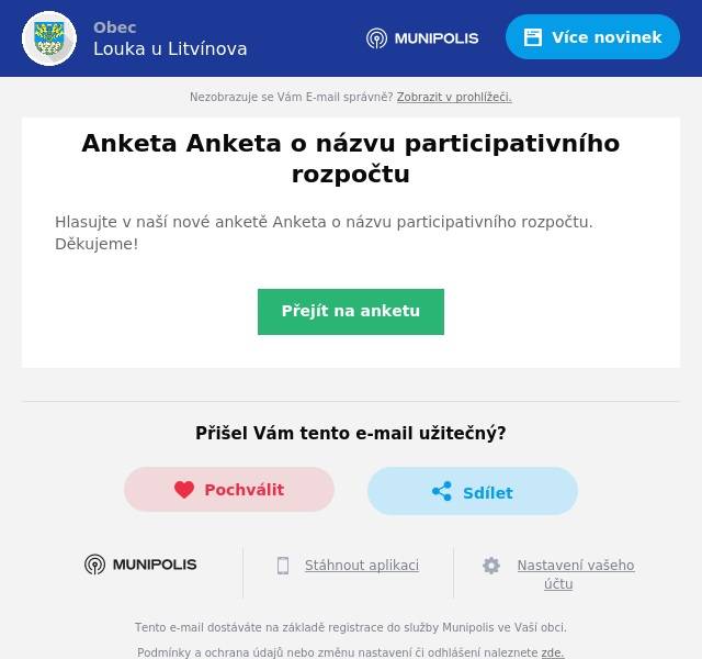 Hlasujte v naší nové anketě Anketa o názvu participativního rozpočtu. Děkujeme!