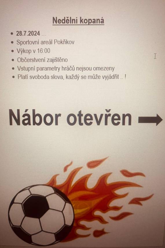 Tuto neděli se koná další ročník fotbalového klání, proto si přijďte zahrát nebo jen fandit našim hráčům od 16:00 hodiny.
