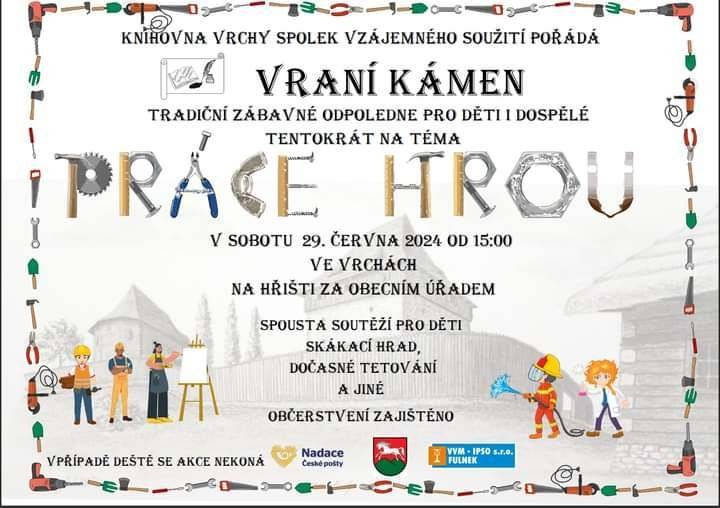 Tradiční zábavné odpoledne pro děti a rodiče. Spousta zábavy, her, plnění úkolů a skvělé odměny. Přijďte si zkusit různá povolání a zároveň se u toho pobavit. Bohaté občerstvení zajištěno.